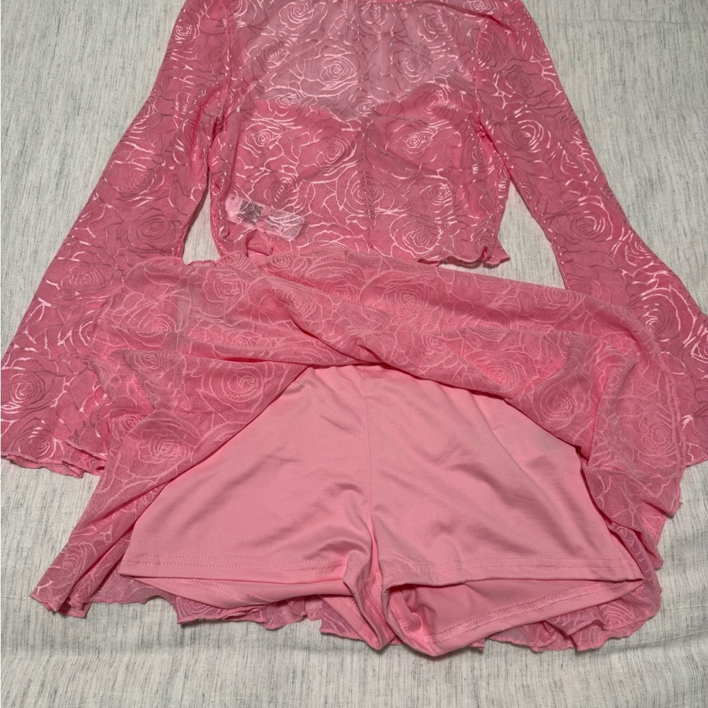 Shein Pink Floral Lace Top and Skirt Set - Medium - Picture 3 of 5